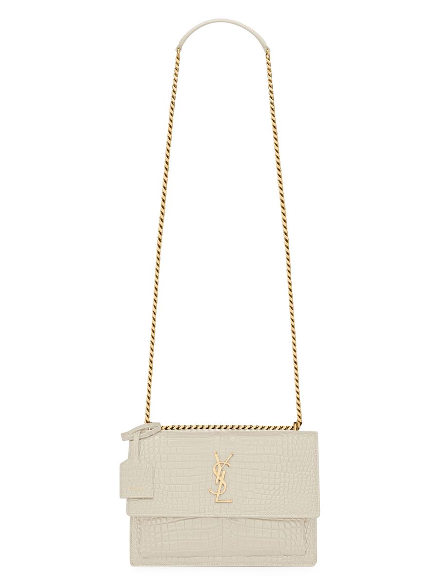 YSL ホワイト　ポシェット Saint Laurent Medium Sunset Croc-Embossed Leather Shoulder Bag