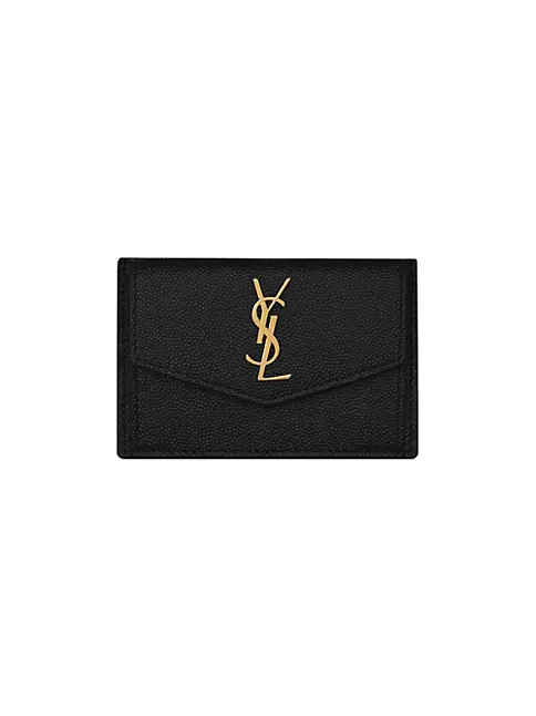 Saint Laurent Uptown Ysl Monogram Grain de Poudre Wallet on Chain w/ Card Case Black