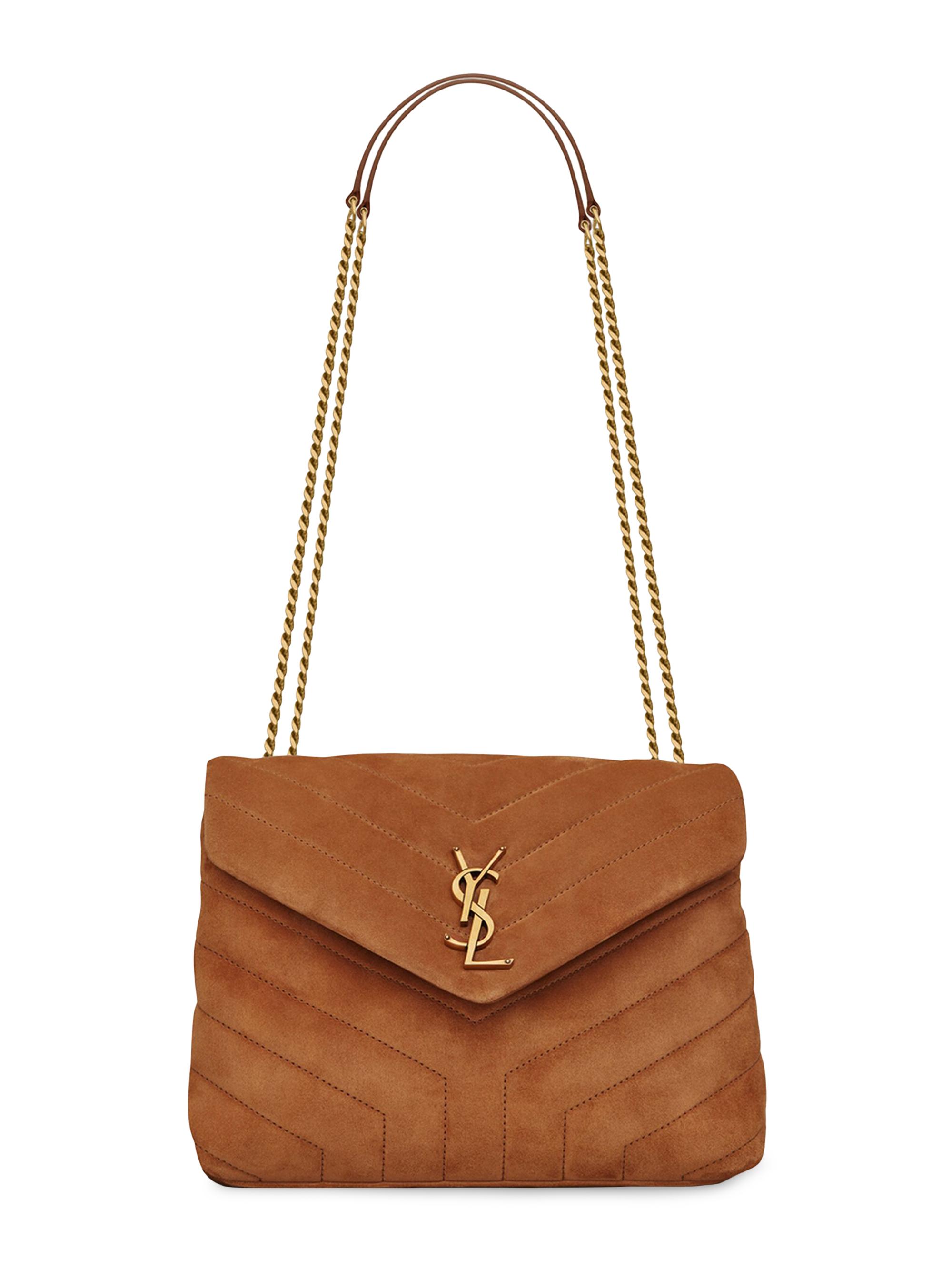 Saint Laurent Women's Loulou  Shoulder Bag in Quilted Suede - Cinnamon