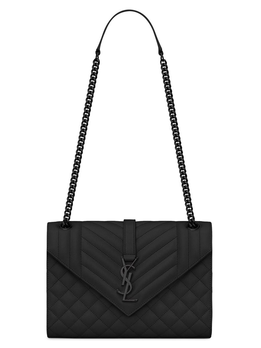 【関税&送料込】Saint Laurent Black Leather Medium Envelope Saint Laurent Medium Envelope Monogram Matelassé Leather