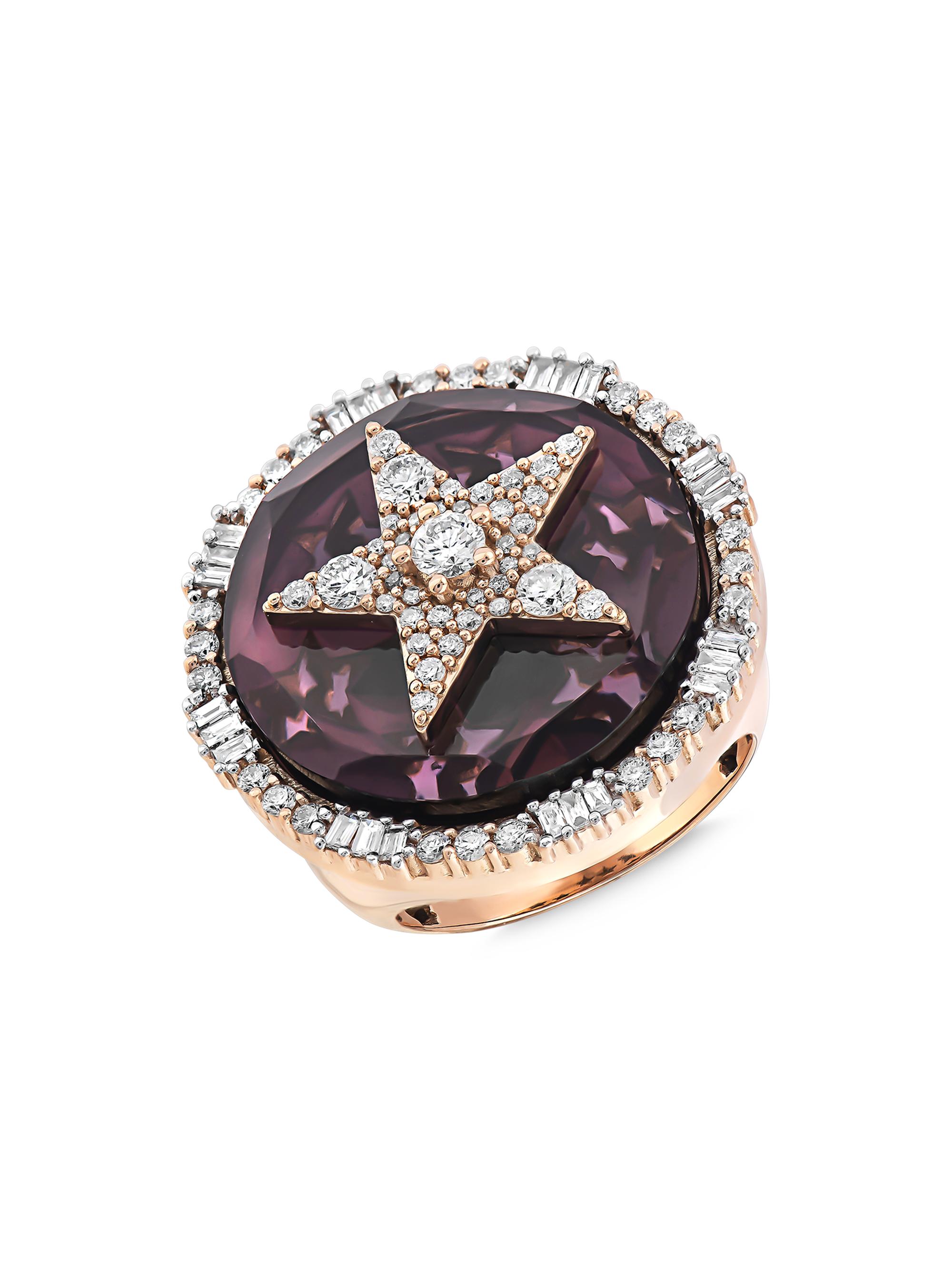 Bee Goddess Women's Star Light Sirius 18K Rose Gold, Diamond & Amethyst Ring - Rose Gold