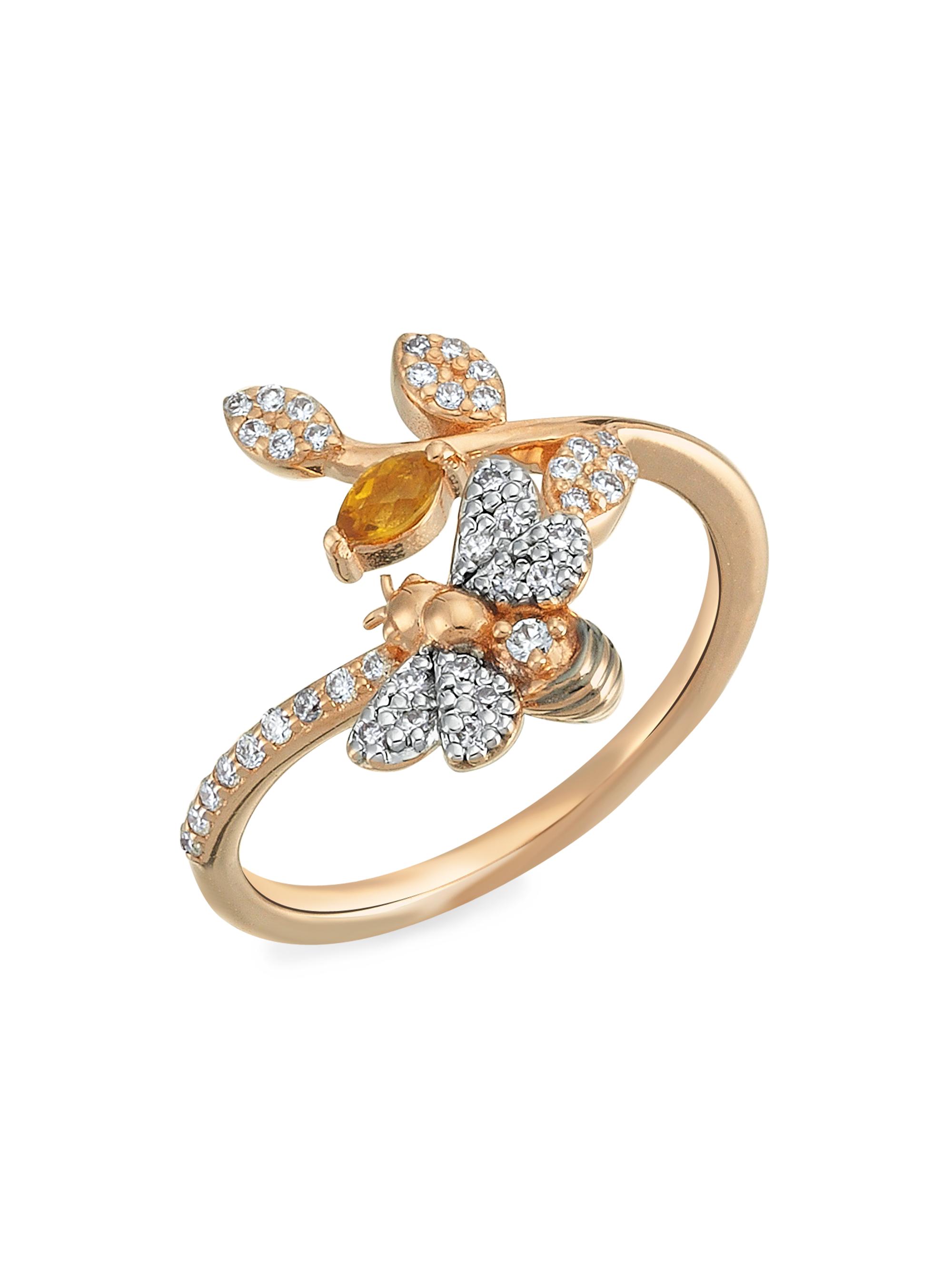 Bee Goddess Women's Honey Bee 14K Rose Gold, Diamond & Citrine Vine Ring - Rose Gold