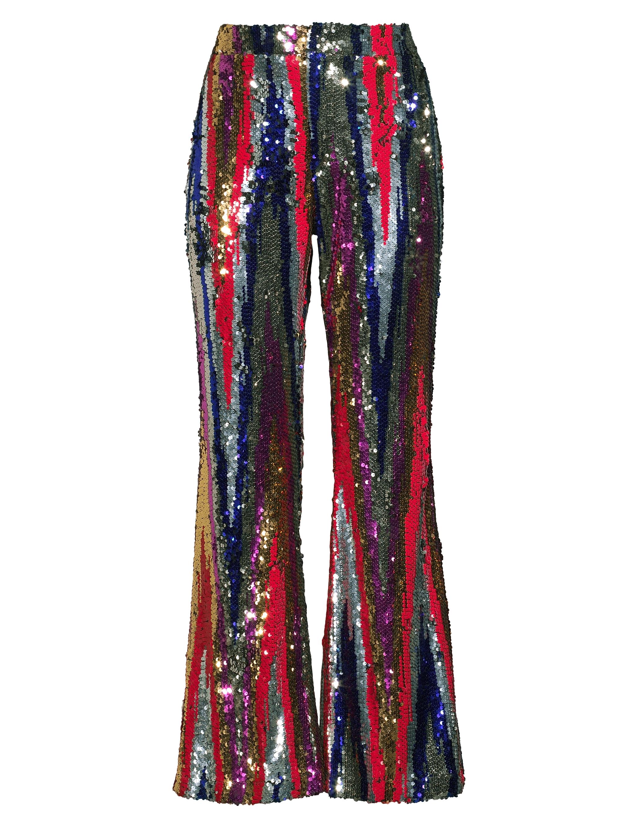 Lisou Women's Kelly Sequin High-Waist Flared Trousers - Zig Zag Sequins