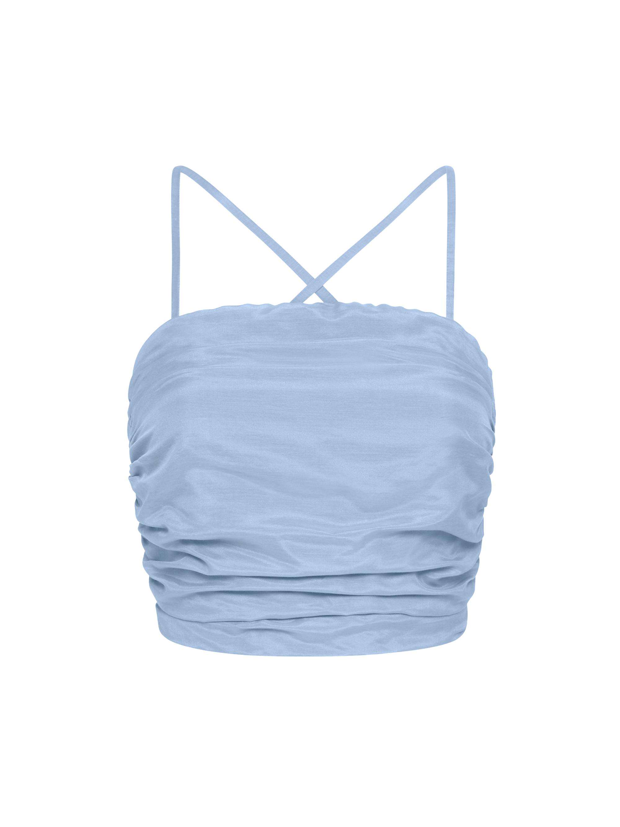 Bird & Knoll Women's Rose Cotton & Silk Ruched Crop Top - Powder Blue