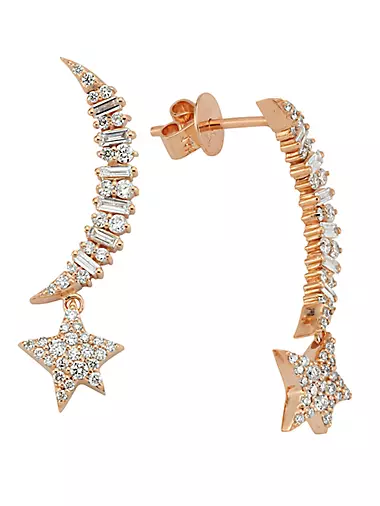 Star Light Sirius 14K Rose Gold & 0.37 TCW Diamond Moon & Star Drop Earrings