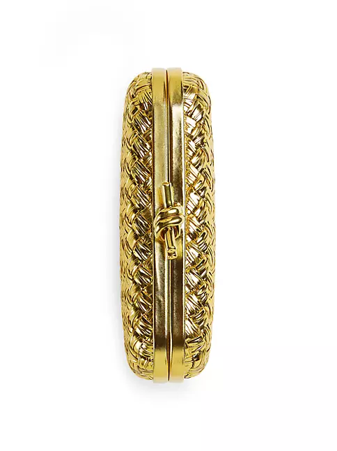 Knot Metallic Leather Clutch in Gold - Bottega Veneta