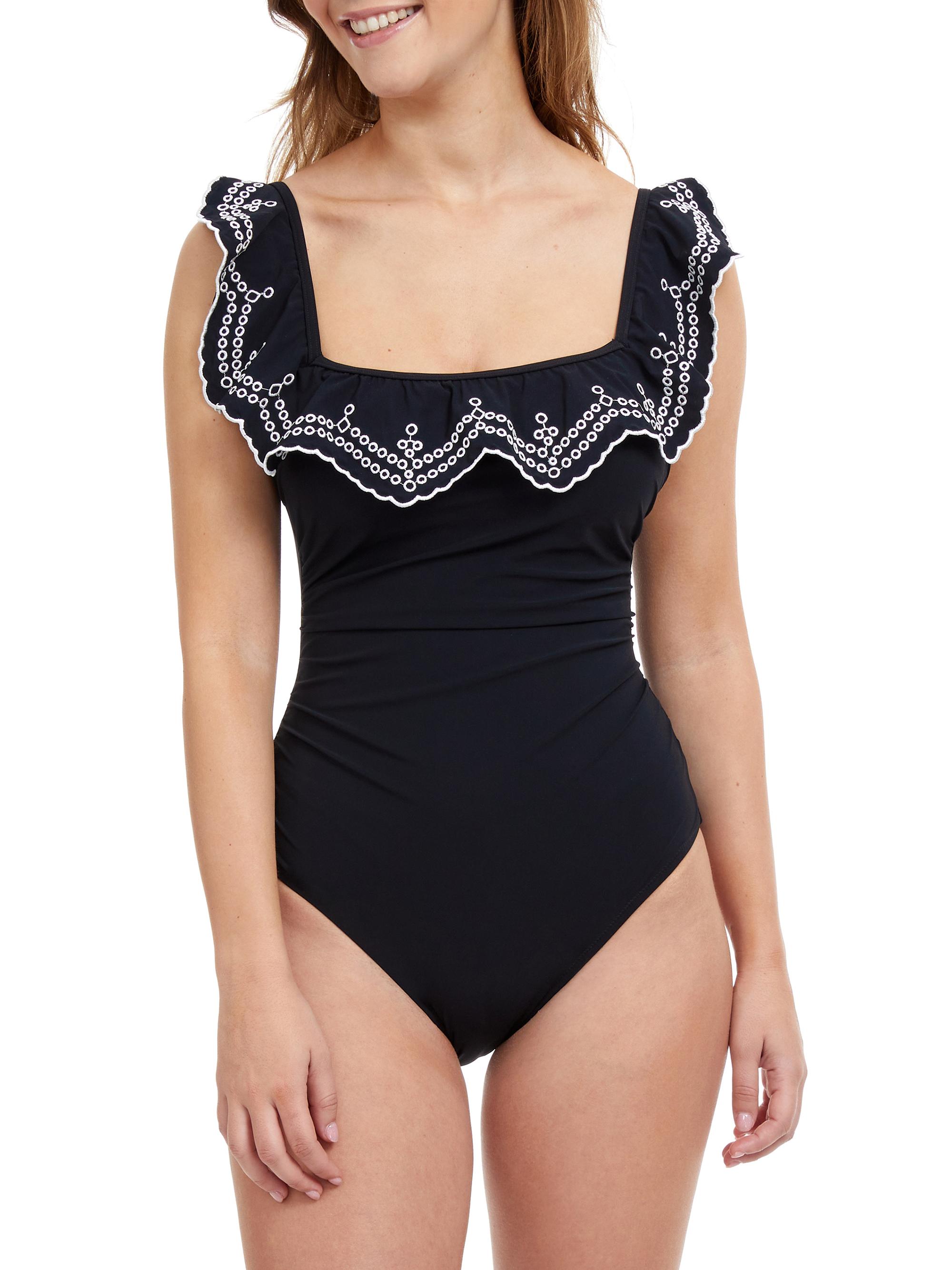 Gottex Swimwear Women's Lola Squareneck Ruffle One-Piece Swimsuit - Black