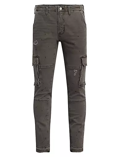 Men Skinny Cargo Combat Denim Jeans Casual Slim Fit Pants Trousers(black)