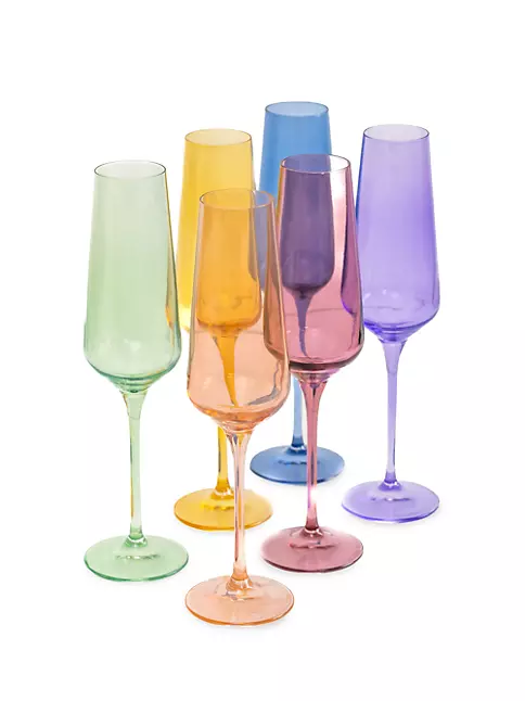 Estelle Colored Glass Champagne Flute 6-Piece Set Mixed