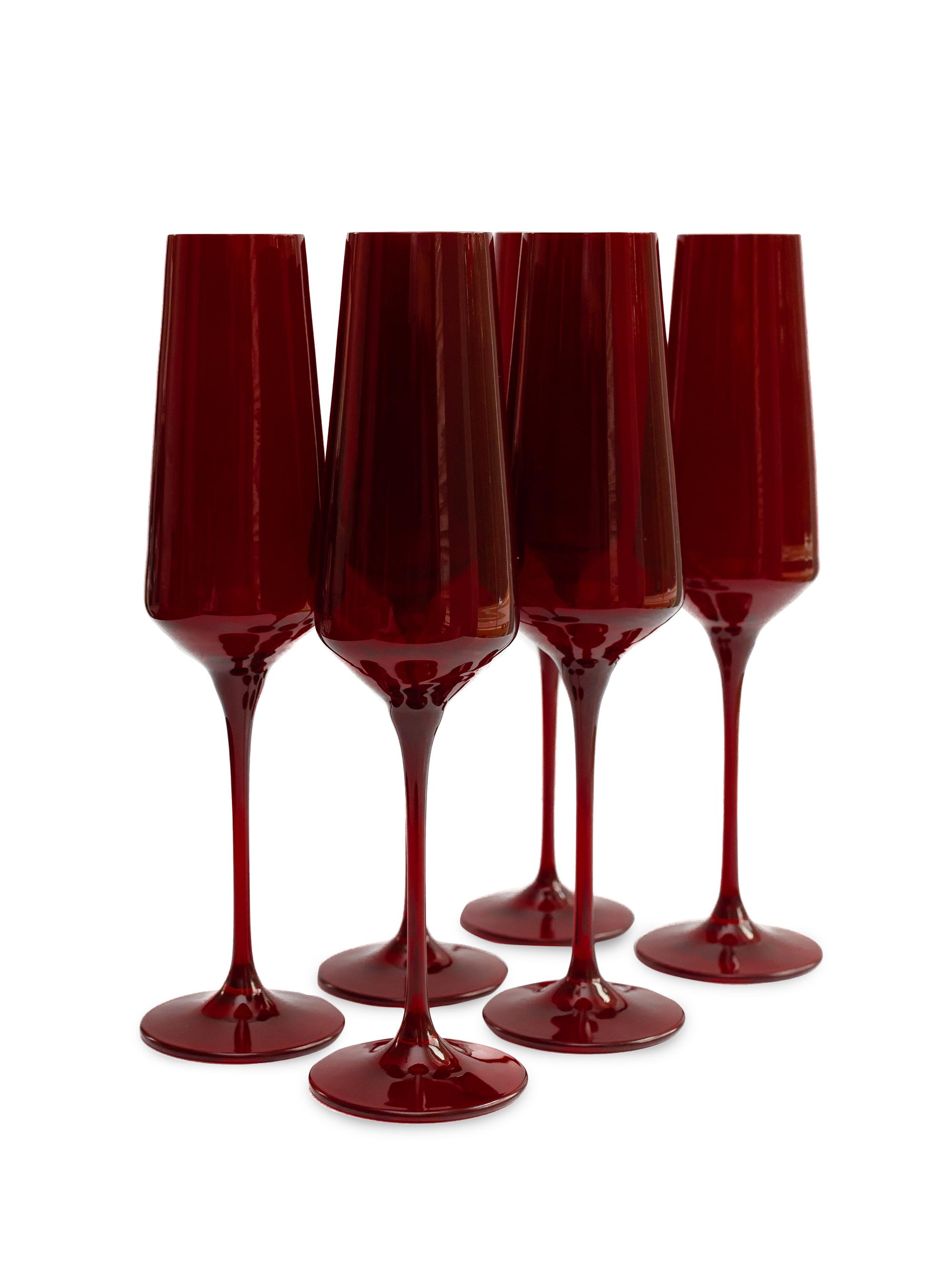 Estelle Colored Glass Champagne Flute 6-Piece Set - Fuchsia
