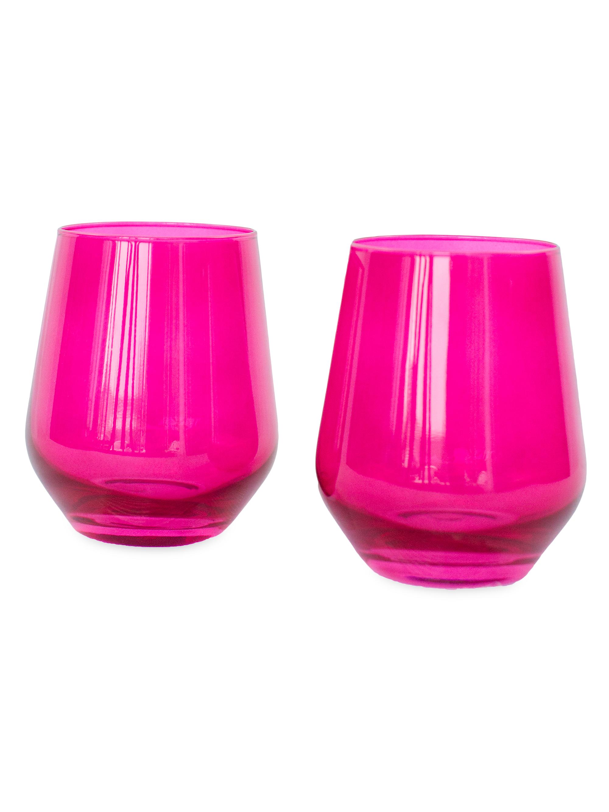 Estelle Colored Glass Tinted Stemless Wine Glasses 2-Piece Set - Fuchsia