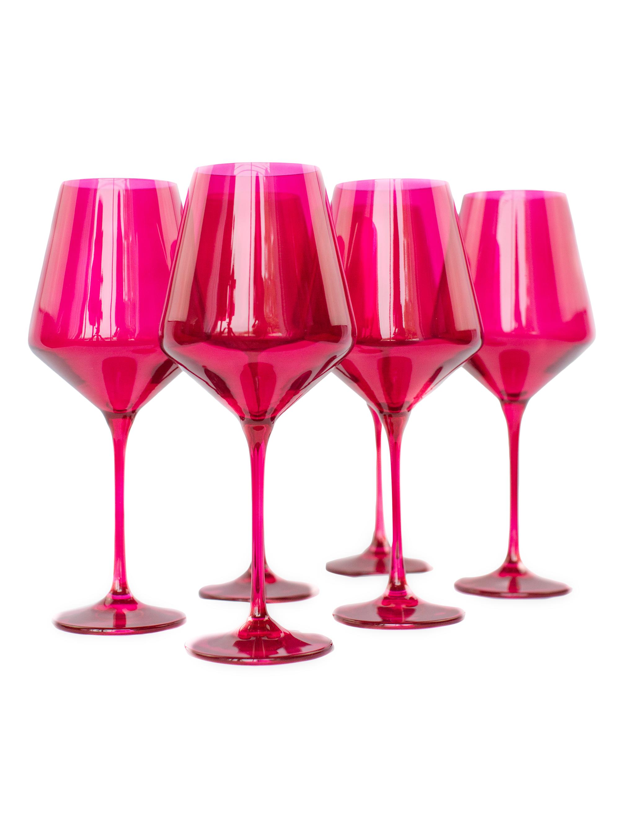 Estelle Colored Glass Hand-Blown Wine Glass 6-Piece Set - Fuchsia