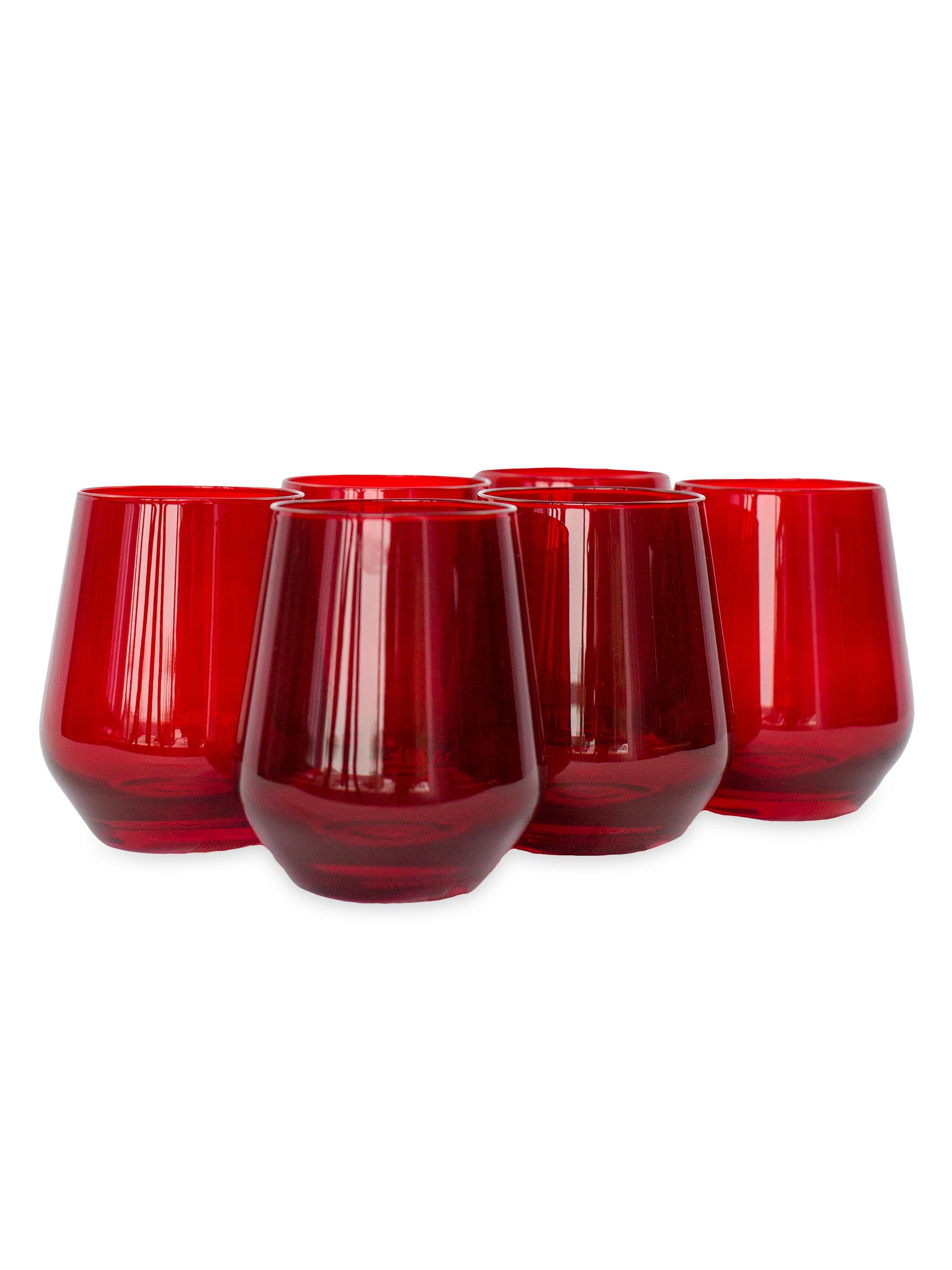 Estelle Colored Glass Tinted Stemless Wine Glasses 6-Piece Set - Midnight Blue