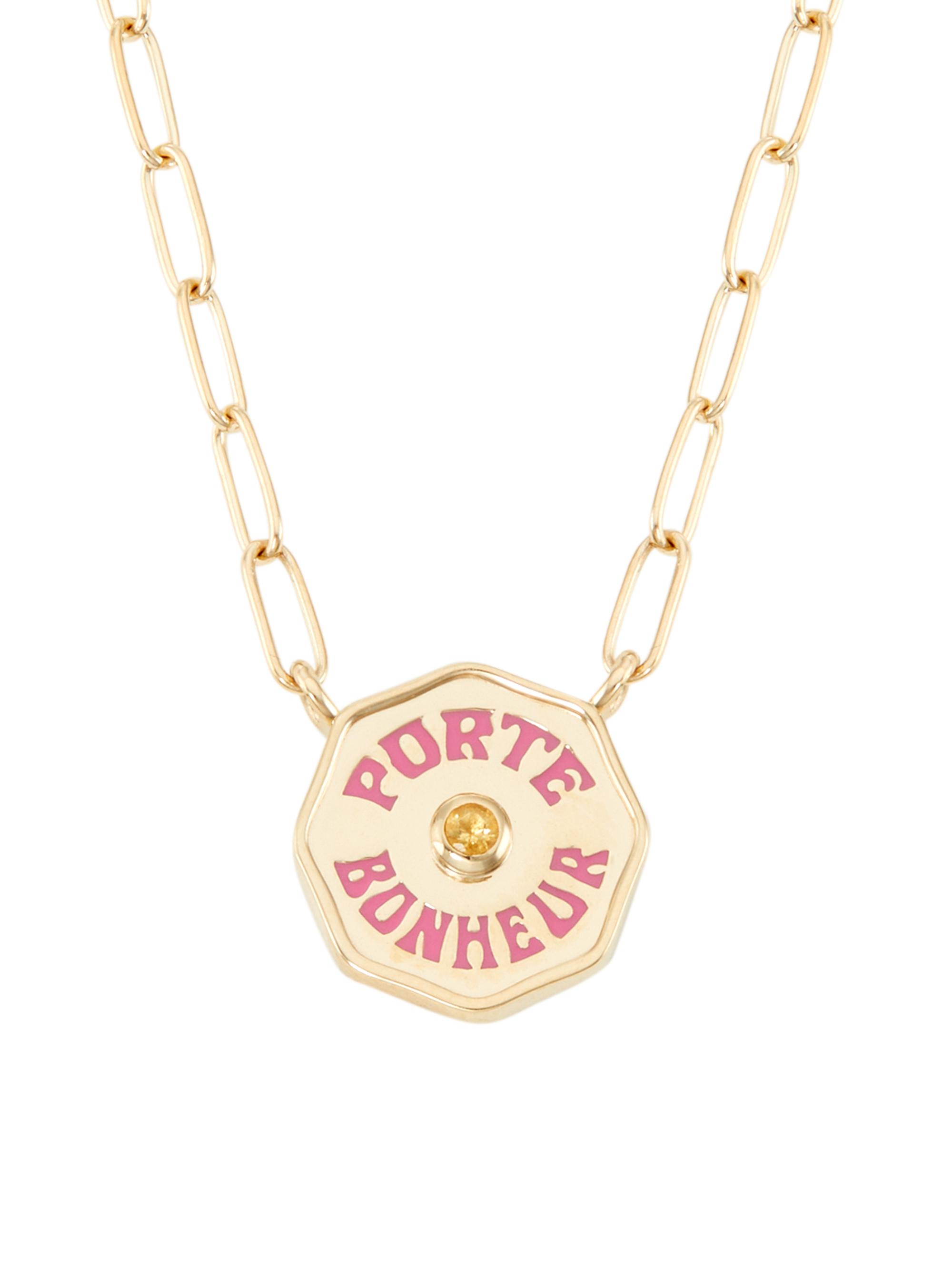 Marlo Laz Women's Je Porte Bonheur 14K Yellow Gold, Citrine & Hot Pink Enamel Paper Clip Chain Necklace - Citrine