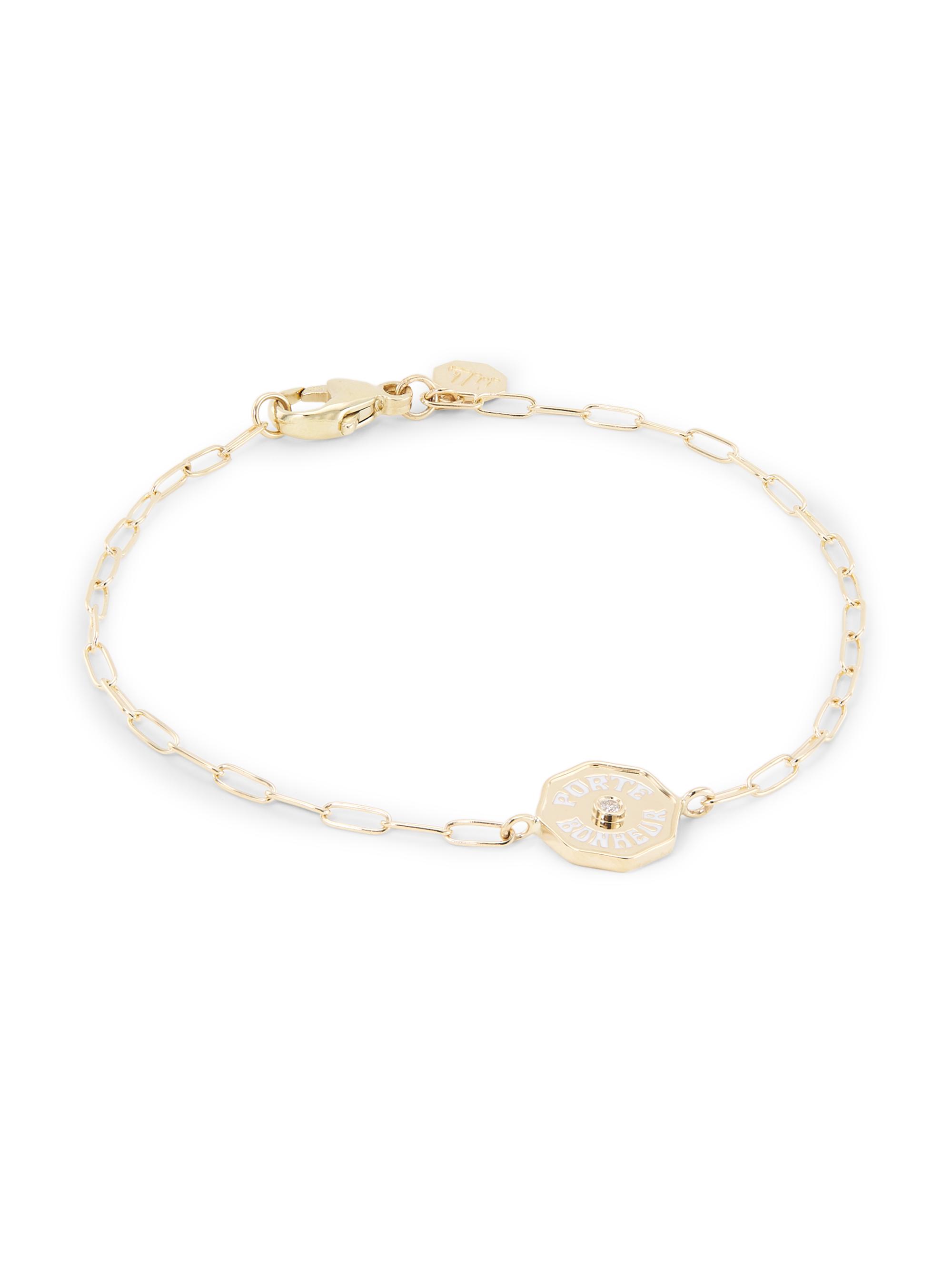 Marlo Laz Women's Je Porte Bonheur 14K Yellow Gold & White Diamond Paper Clip Chain Bracelet - White Diamond