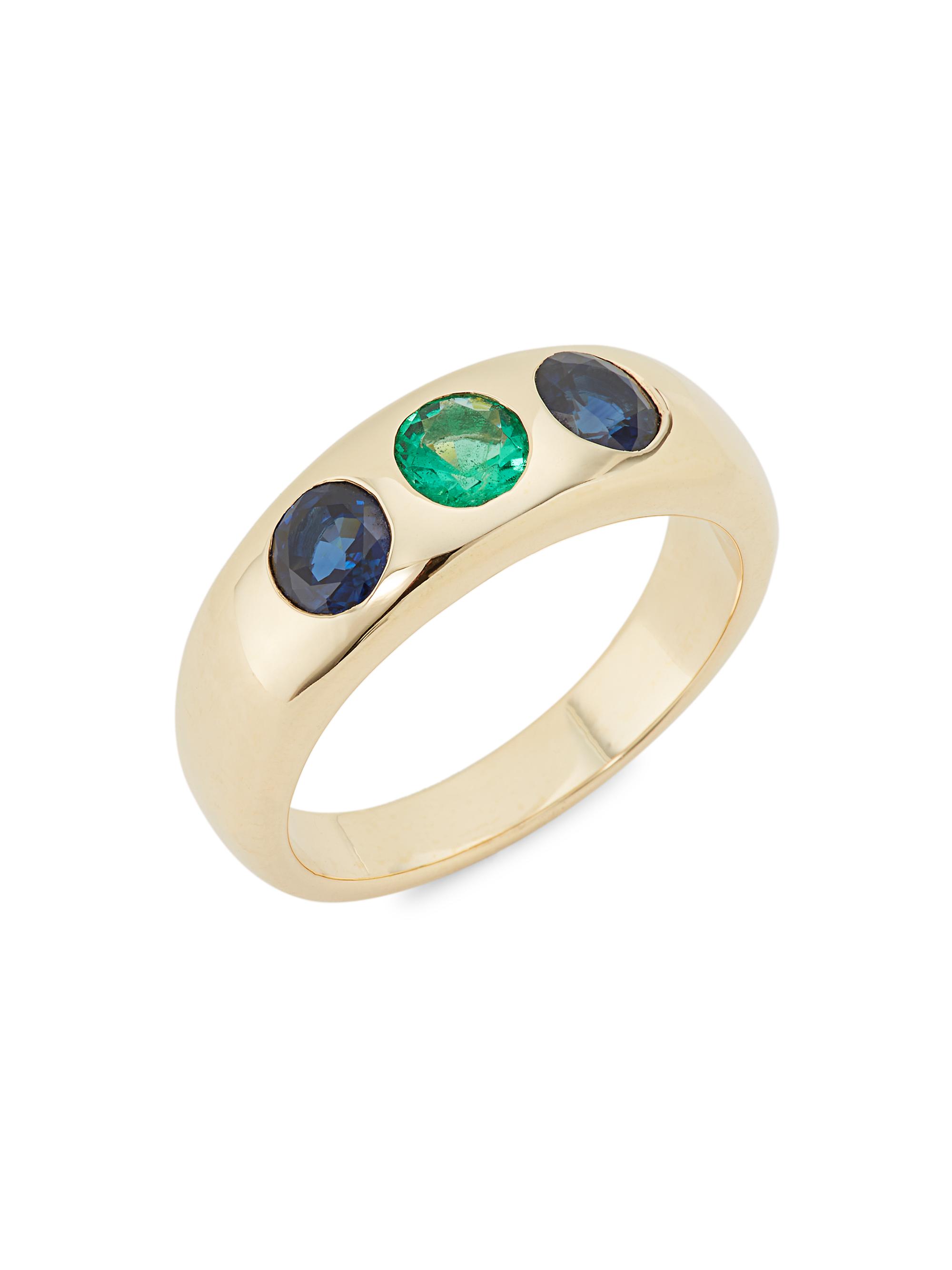 Marlo Laz Women's Gemma 14K Yellow Gold, Blue Sapphire & Emerald Ring - Blue Sapphire