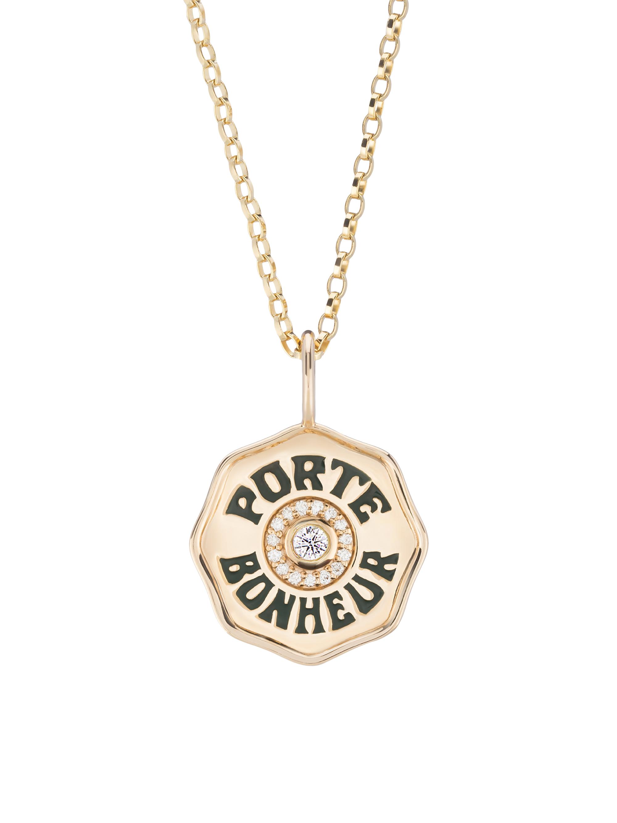 Marlo Laz Women's Je Porte Bonheur 14K Yellow Gold & 0.15 TCW Diamond Mini Pendant Necklace - White Diamond