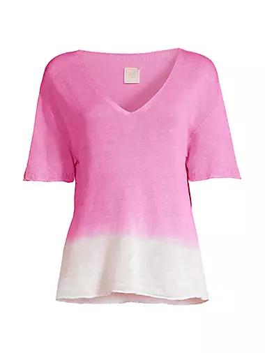 120% Lino Women's Long Sleeve V Neck Hawaii Soft Fade Blusa Donna Shirt  Size M