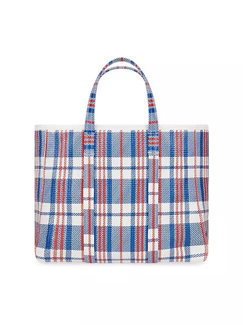Paris Zipper Tote Bag Gingham Checkered Linen