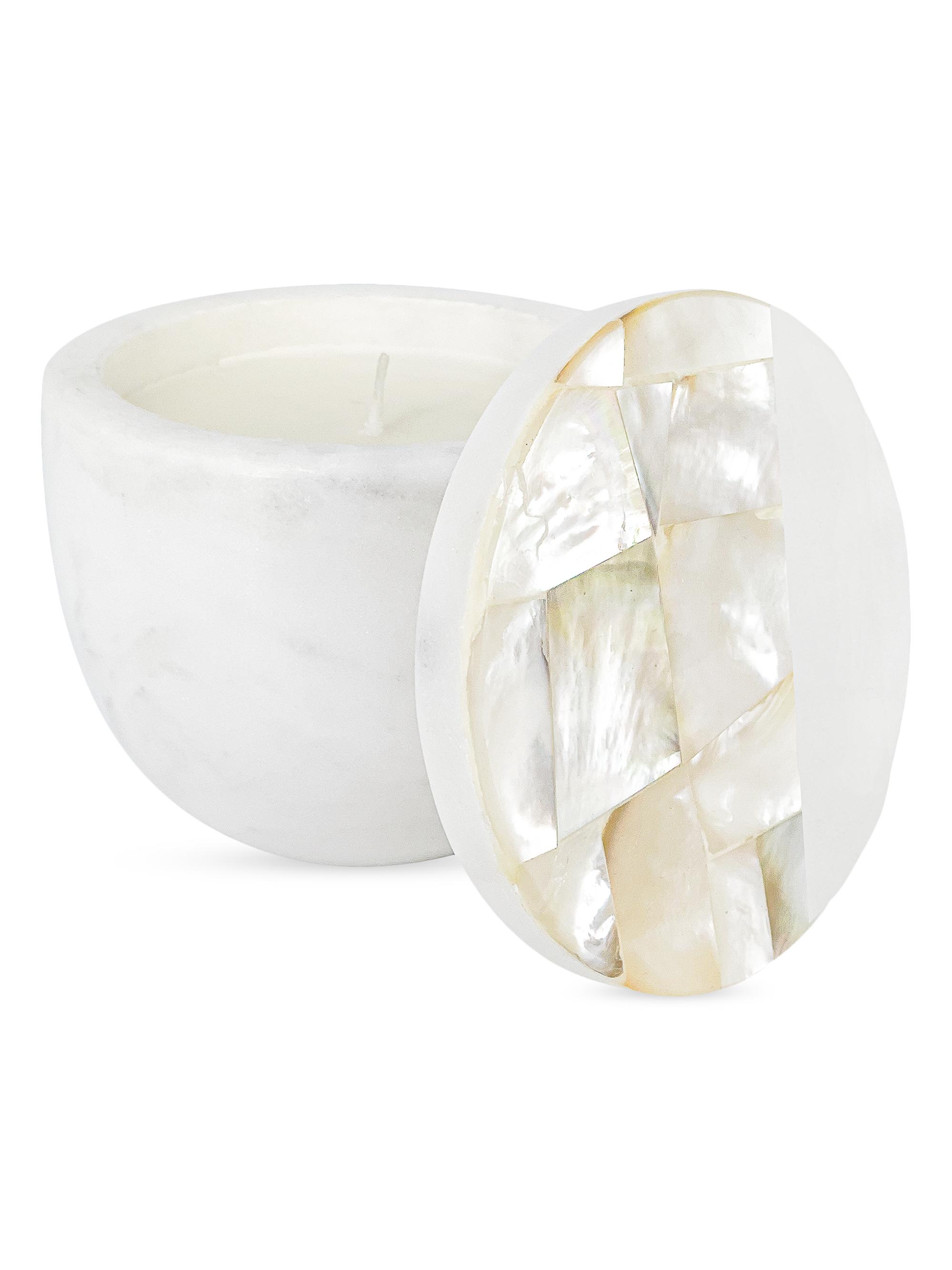 Anaya Mother-Of-Pearl Marble Lemongrass Candle - White