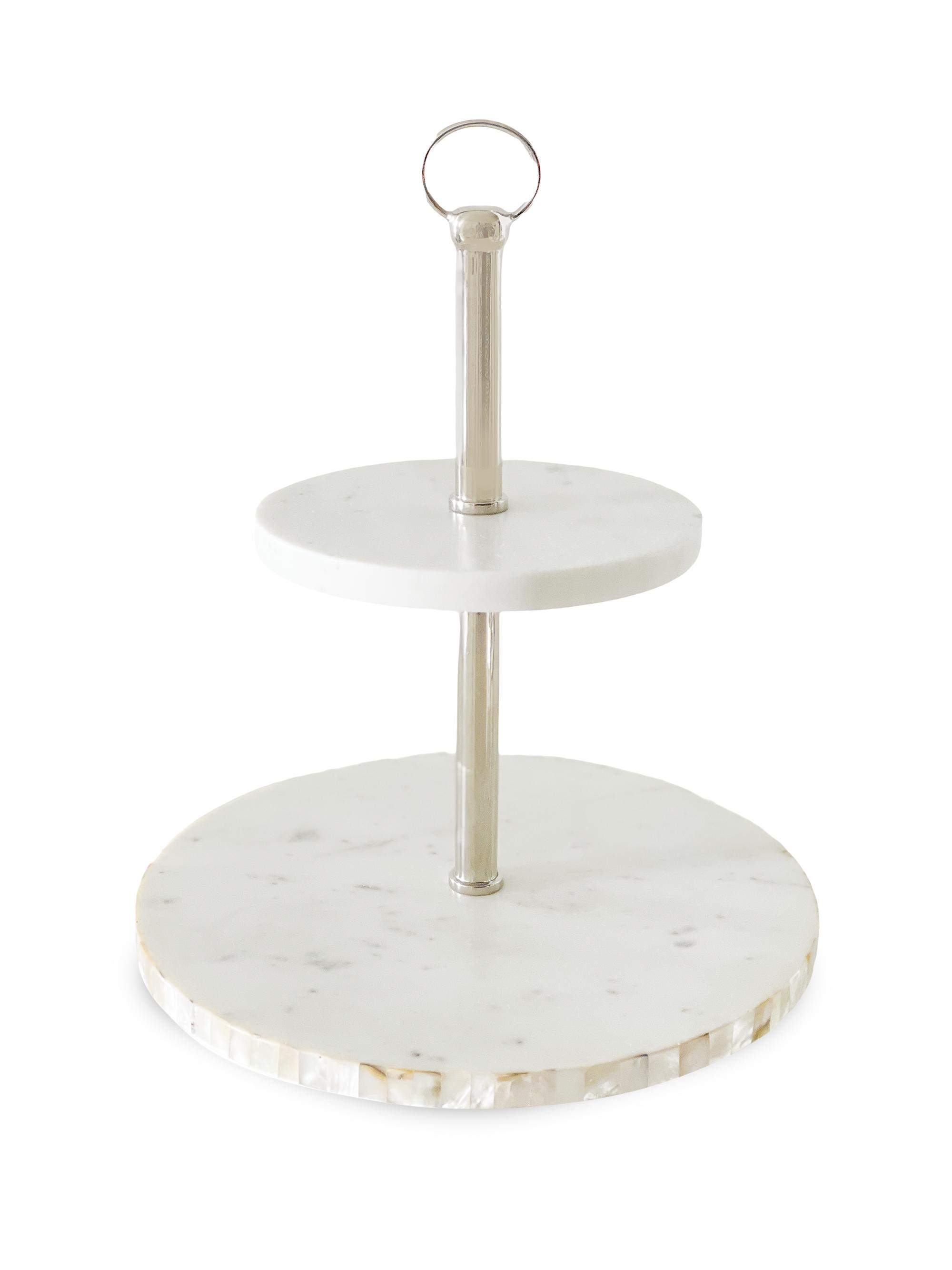 Anaya Mother-Of-Pearl Marble 2-Tier Cake Stand - White