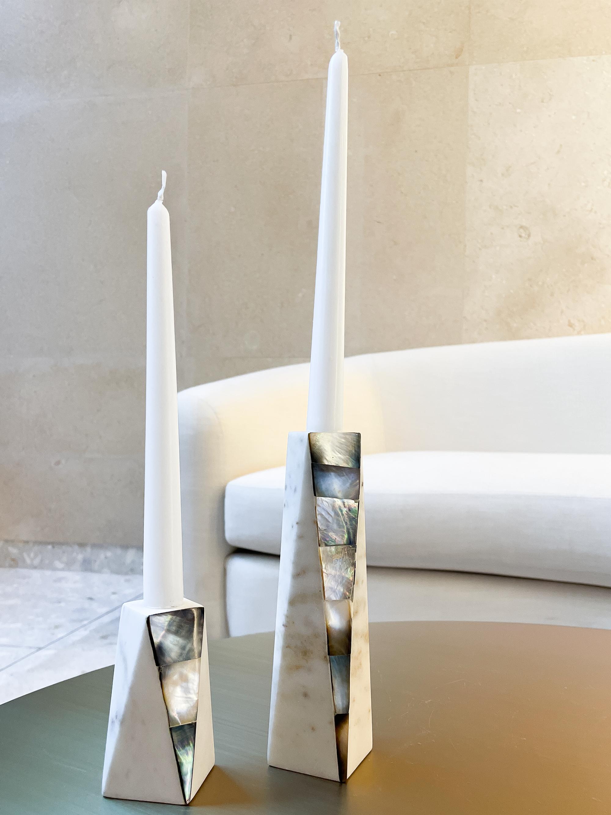 Anaya Mother Of Pearl Marble Candle Holder - White Small
