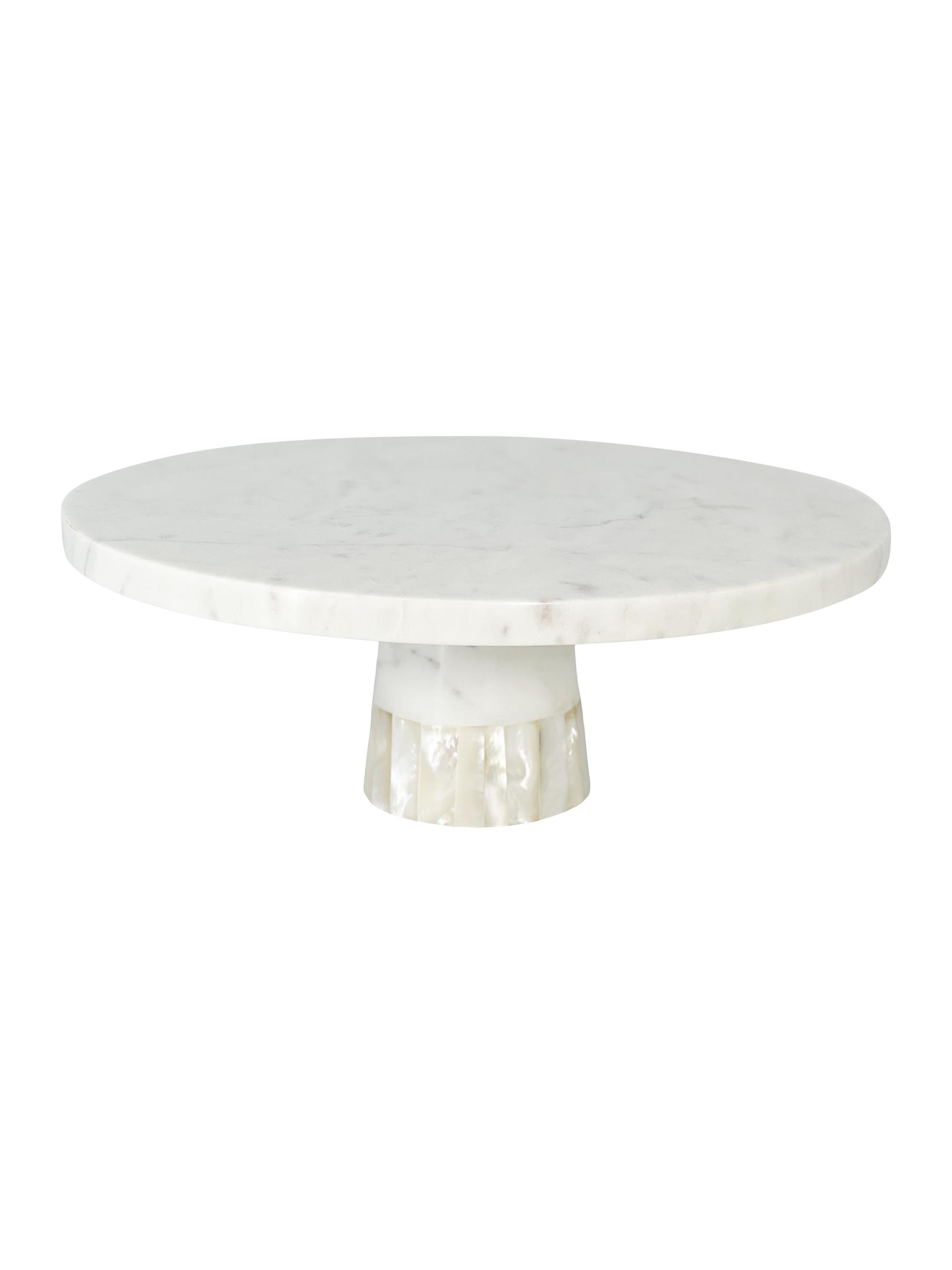 Anaya Mother Of Pearl Marble Cake Stand - White