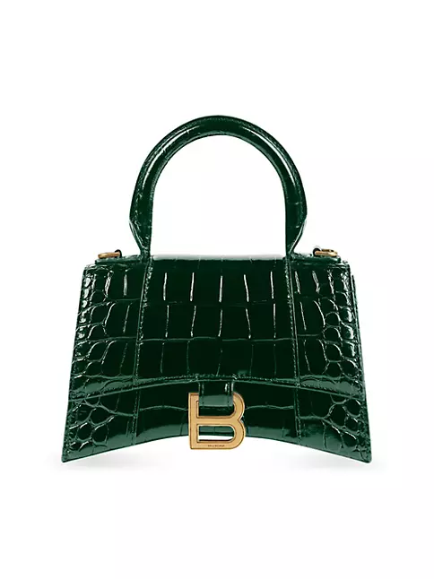 Balenciaga Beige Croc Embossed Leather Small Hourglass Top Handle