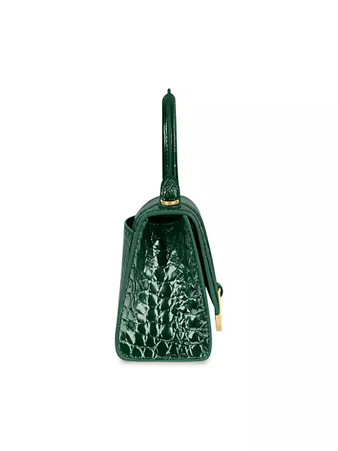 Women's Hourglass Xs Handbag Crocodile Embossed in Forest Green