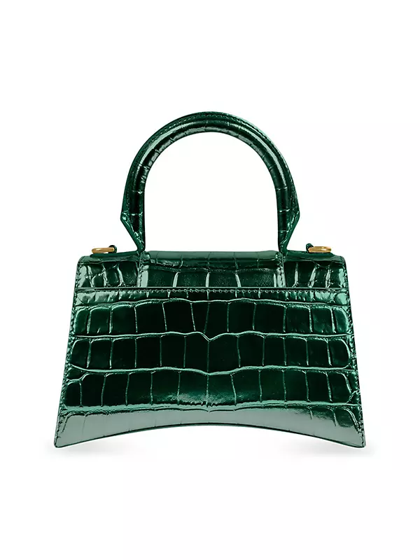 Balenciaga Croc-Embossed Editor Frame Handle Bag in Metallic