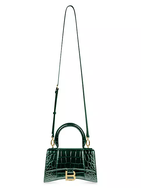 Balenciaga Hourglass Top Handle Bag Crocodile Embossed Leather XS