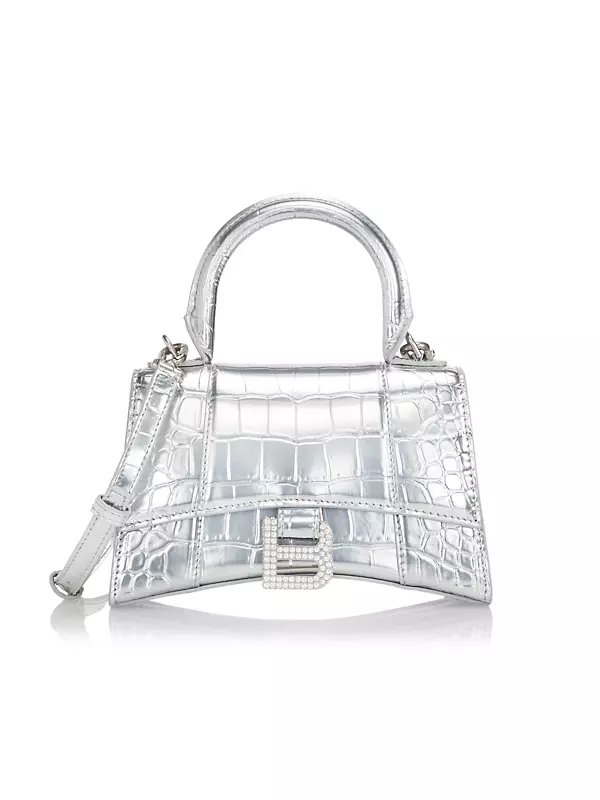Hourglass XS croc-effect metallic-leather bag | Balenciaga