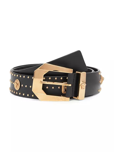 Versace Women's La Medusa Leather Belt - Black Gold - Size Large
