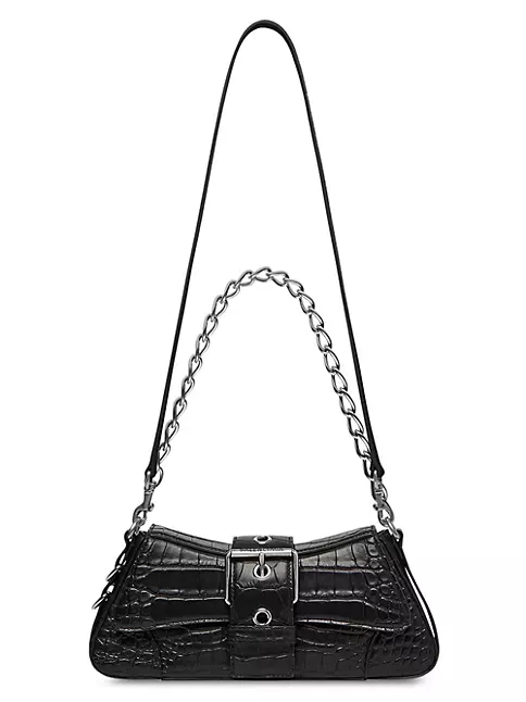 Shop Balenciaga Lindsay Small Shoulder Bag With Strap Crocodile Embossed