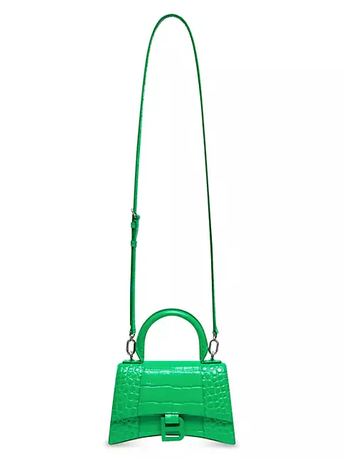 Balenciaga Hourglass Top Handle Bag Crocodile Embossed Leather Xs Green