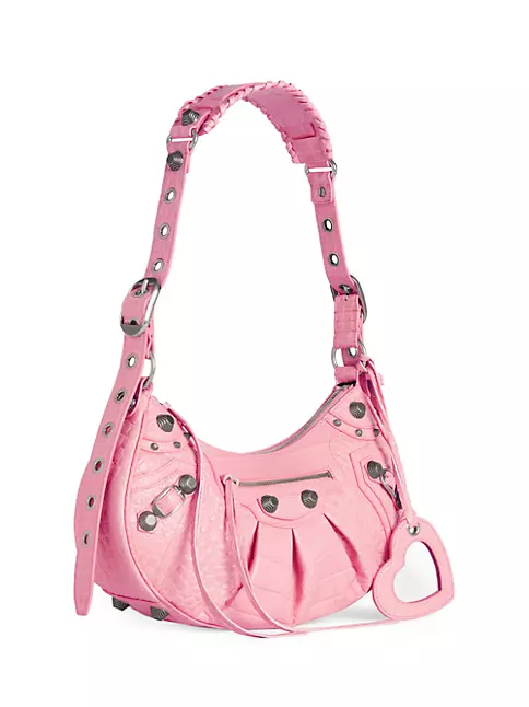 Women's Le Cagole Small Shoulder Bag Crocodile Embossed in Pink