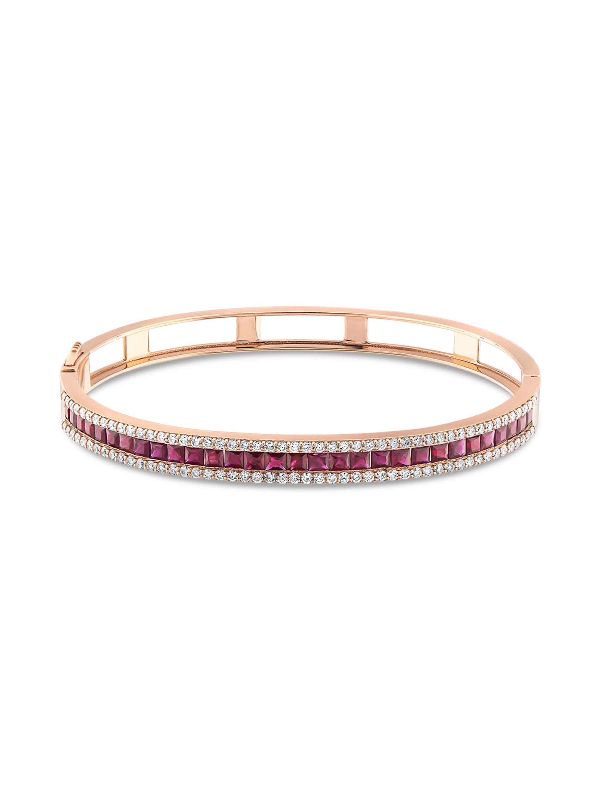 Bee Goddess Women's Mondrian 18K Rose Gold, Ruby, & 1.05 TCW Diamond Bangle - Rose Gold