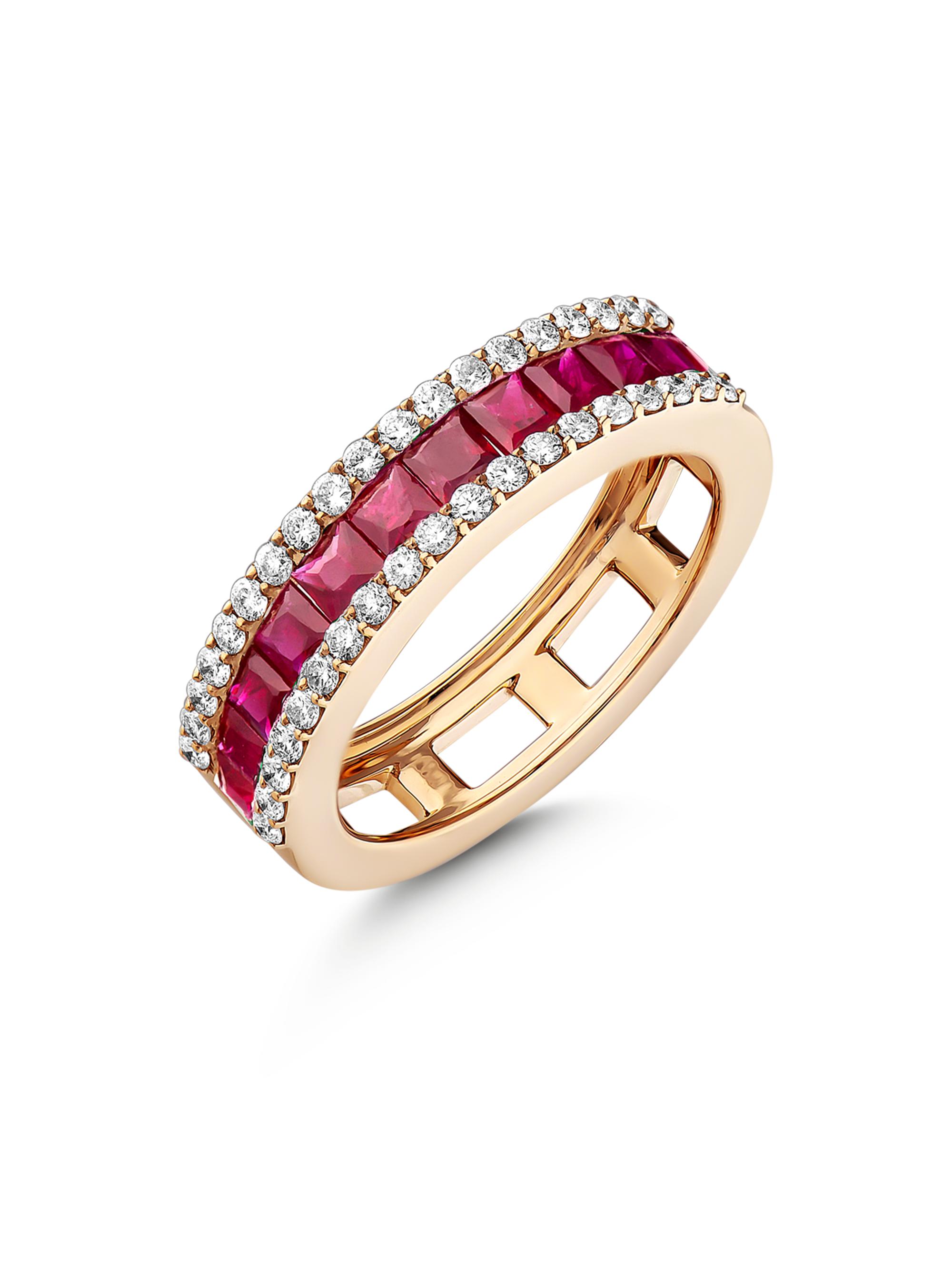 Bee Goddess Women's Mondrian 18K Rose Gold, Ruby, & 0.46 TCW Diamond Ring - Rose Gold