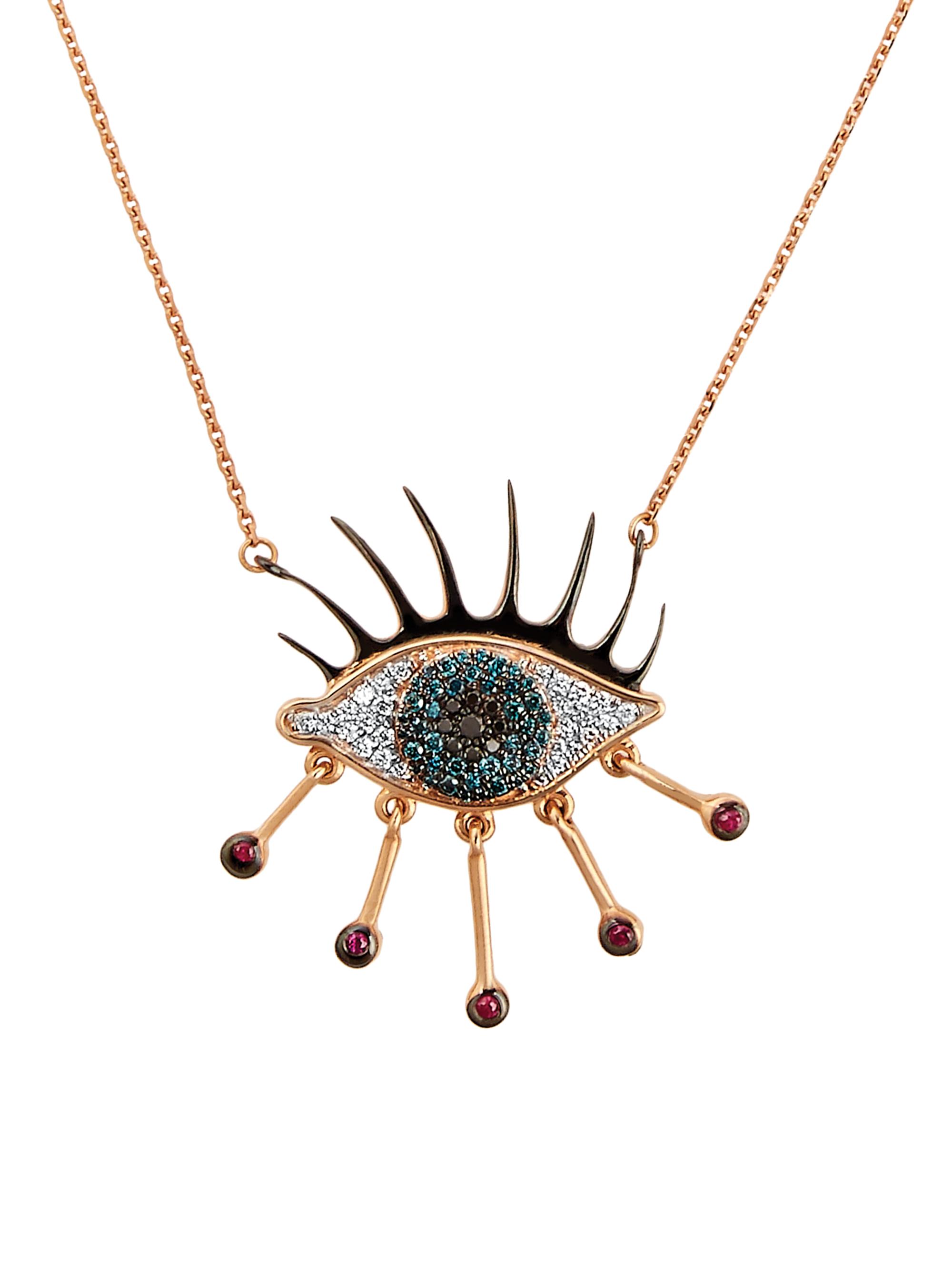 Bee Goddess Women's Eye Light 14K Rose Gold, 0.27 TCW Diamond, & Ruby Pendant Necklace - Rose Gold