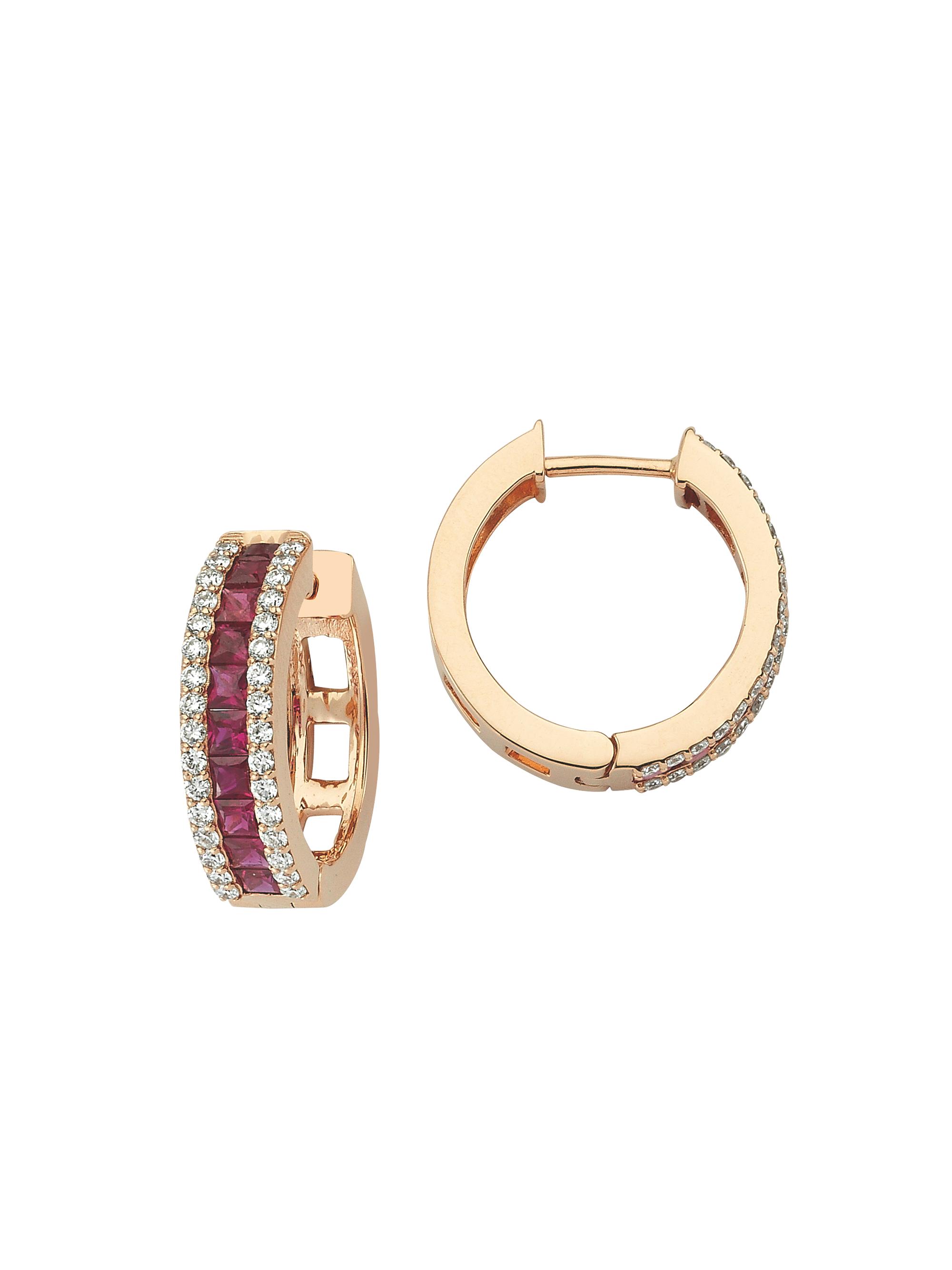 Bee Goddess Women's Mondrian 18K Rose Gold, Ruby, & 0.07 TCW Diamond Huggie Hoop Earrings - Rose Gold