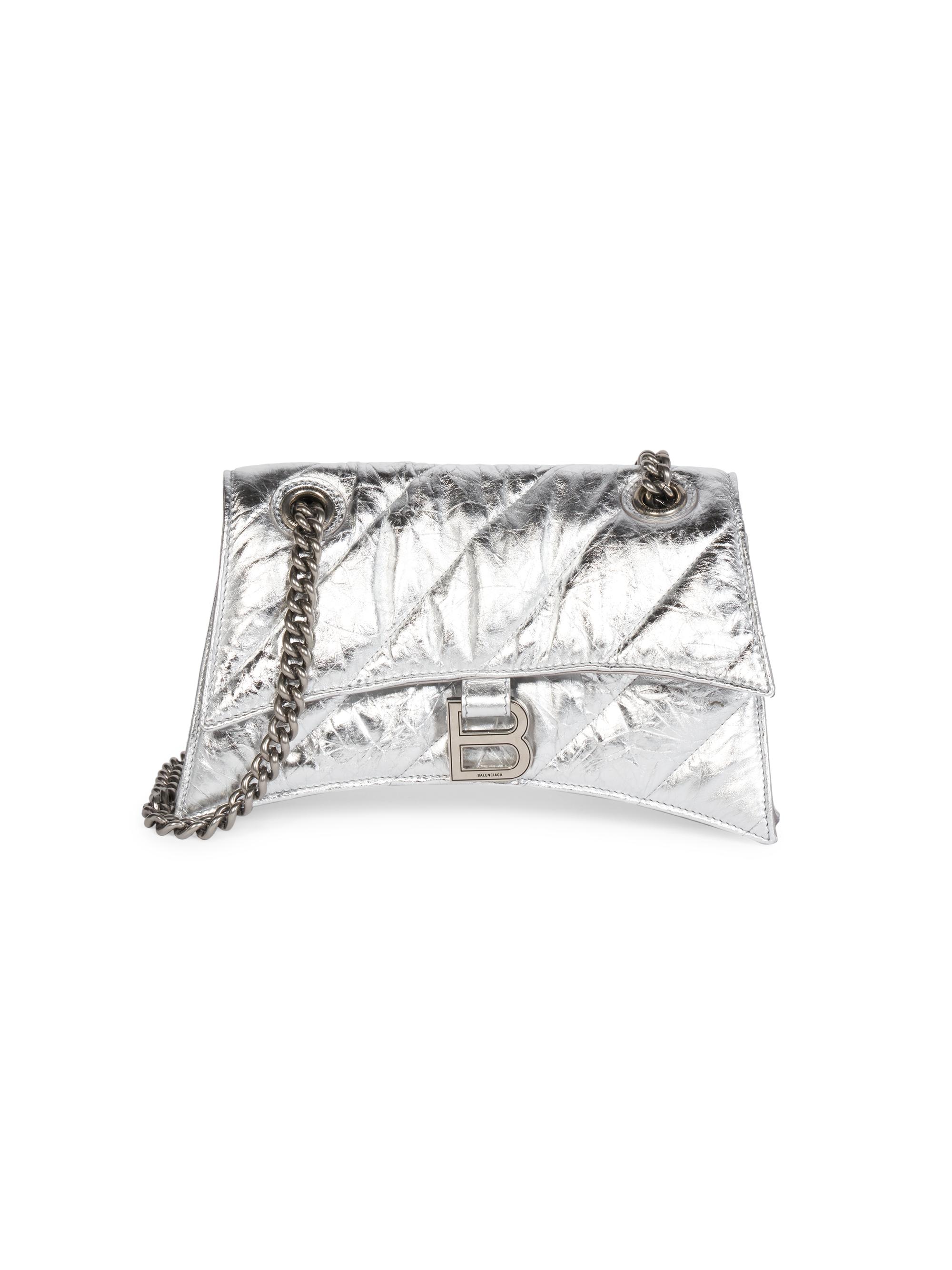 Balenciaga Women's Crush  Chain Bag Metallized Quilted - Silver