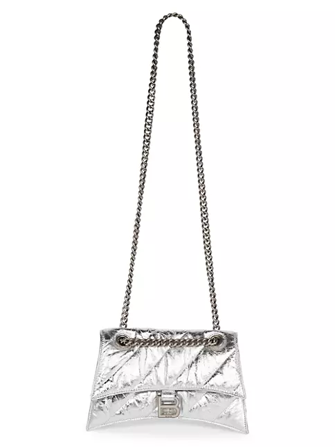 Balenciaga Small Crush Chain Quilted Optic White Leather Shoulder Bag New