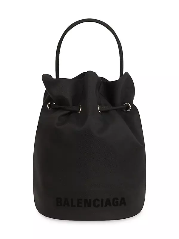 Celine Logo Drawstring Small Coated Canvas & Leather Bucket Bag in Black