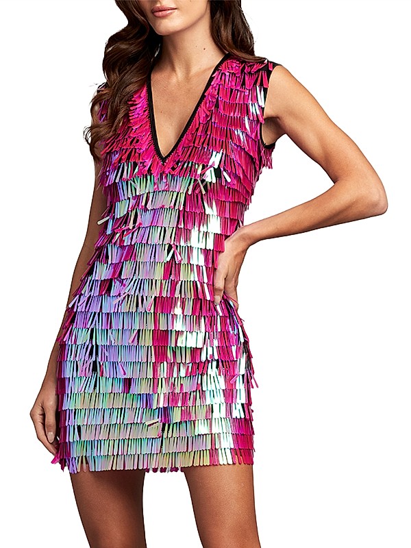 Shop Sho by Tadashi Shoji Sequin Fringe V-Neck Minidress Shop Sho by Tadashi Shoji Sequin Fringe V-Neck Minidress