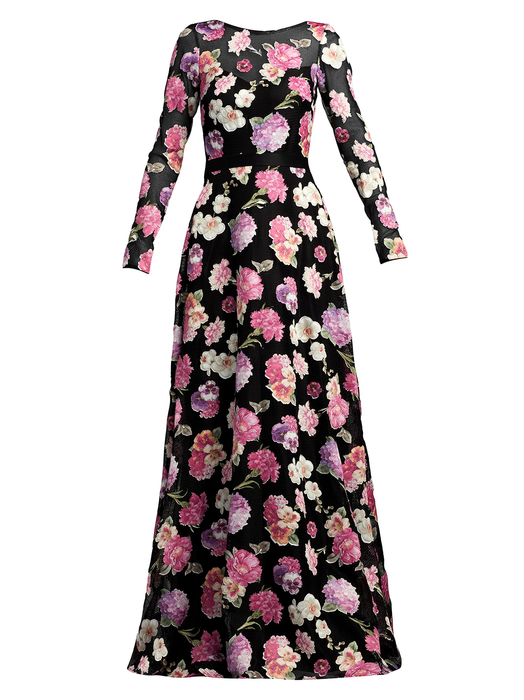 Tadashi Shoji Women's Long-Sleeve Floral Gown - Black Floral