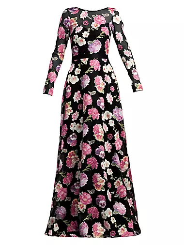 Long-Sleeve Floral Gown