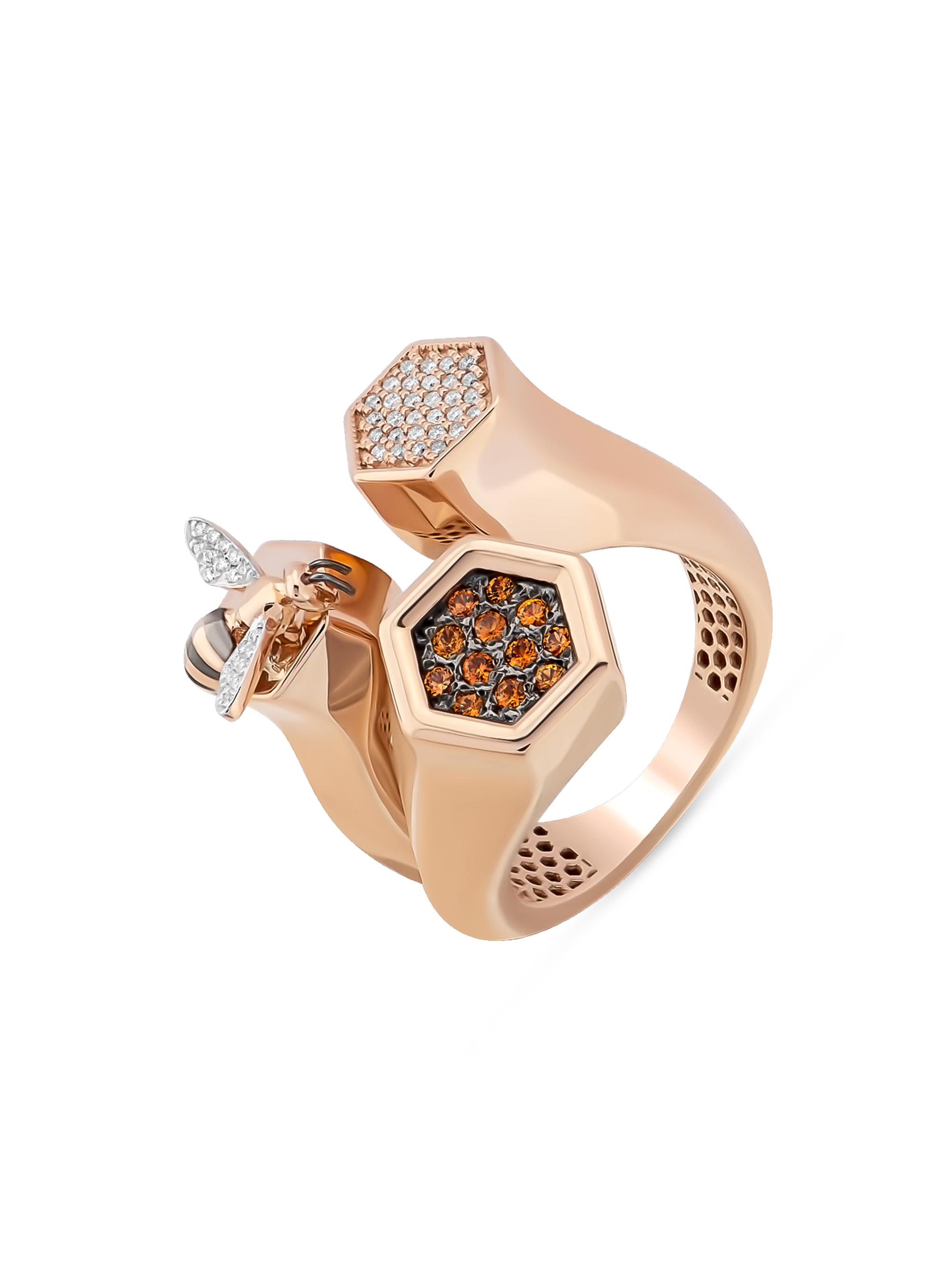 Bee Goddess Women's Honey 14K Rose Gold, 0.18 TCW Diamond & Orange Sapphire Bee Ring - Rose Gold