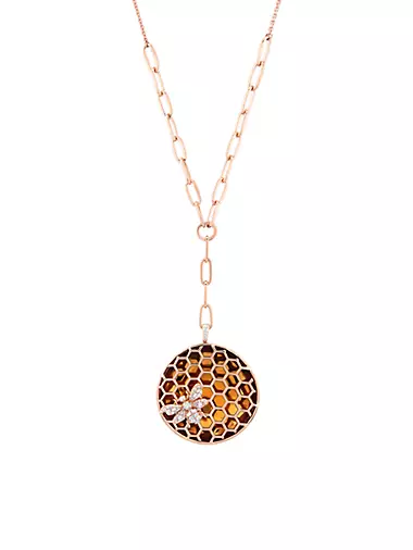 Honey 14K Rose Gold & 0.38 TCW Diamond Honeycomb Necklace