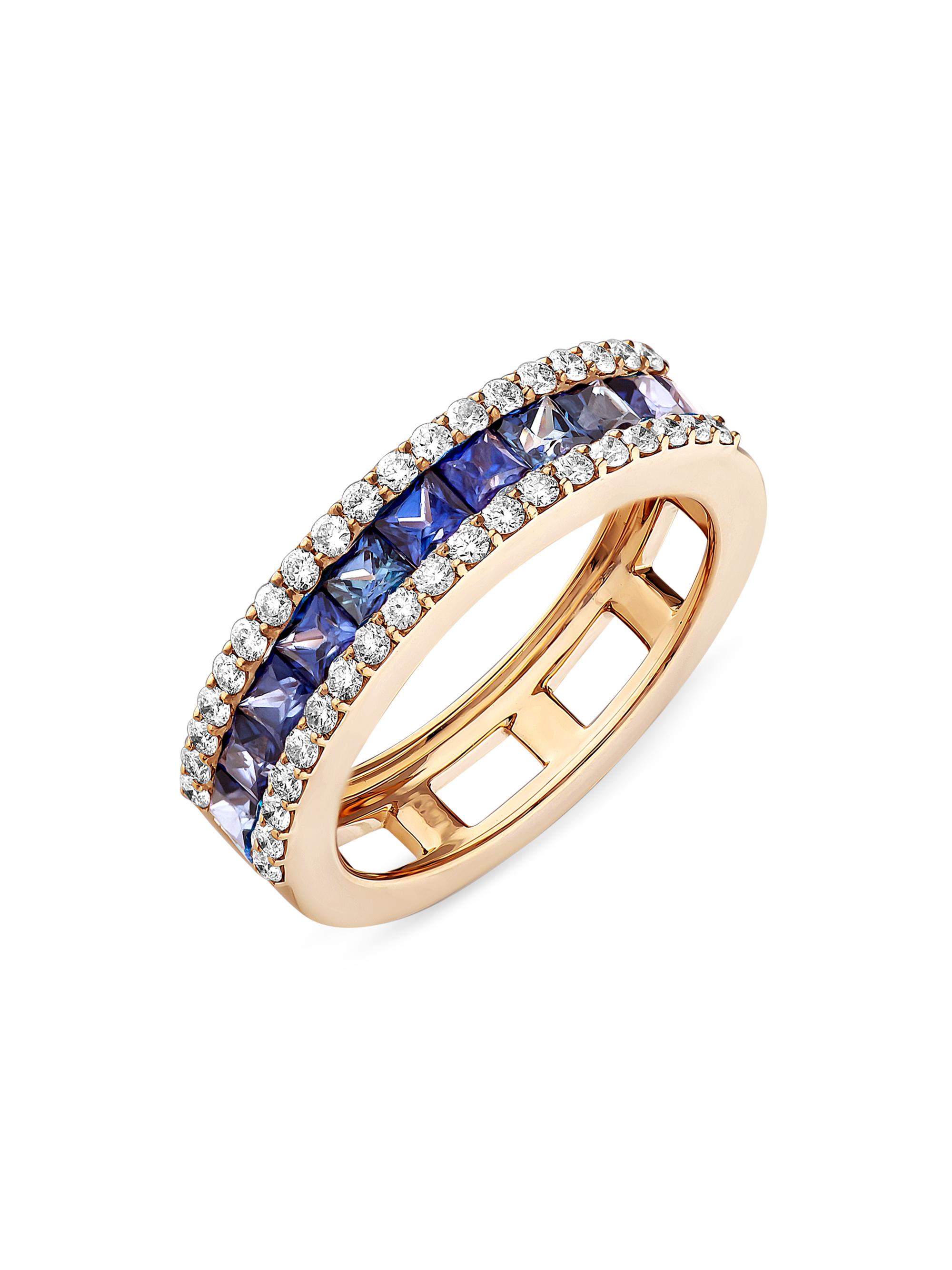 Bee Goddess Women's Mondrian 18K Yellow Gold, Sapphire & 0.46 TCW Diamond Ring - Rose Gold