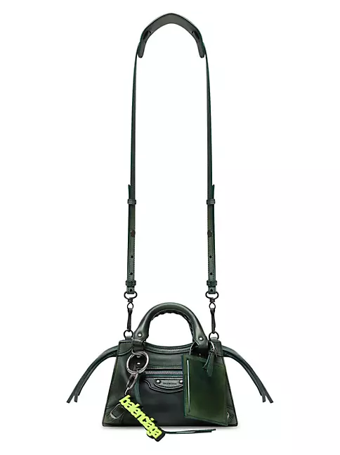Vintage BALENCIAGA Dark Green Leather Cosmetic Make Up Small Bag W/ Mirror  Rare